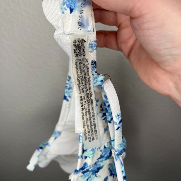 Victorias Secret Floral Underwire Swim top 32A Blue & White Scalloped trim - Picture 9 of 12